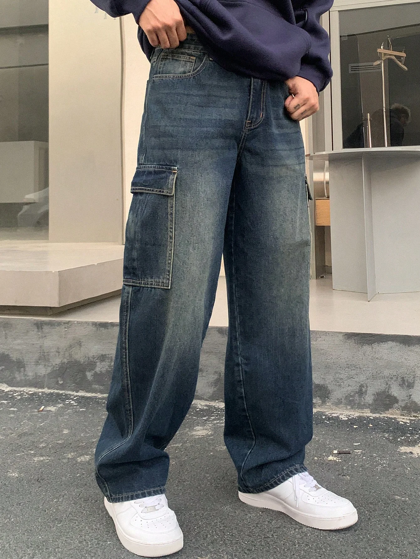 Basic Blue Core Baggy Cargo Jeans - Image 2