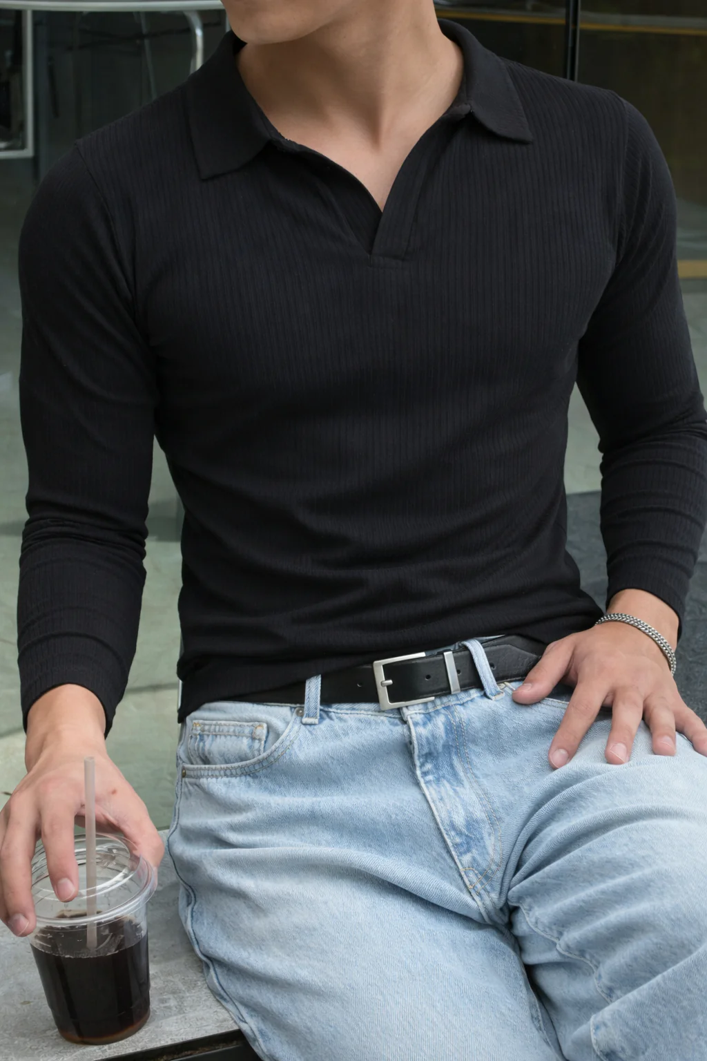 Classic Ribbed Full-Sleeve Polo