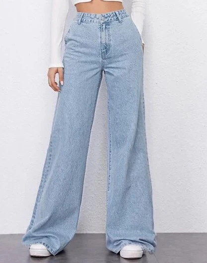 Sky Blue Fall Wide Leg High Rise Jeans