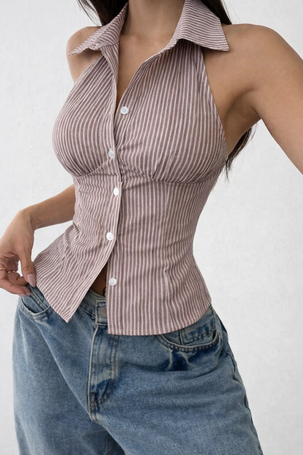 Stripe Moment Halter Shirt