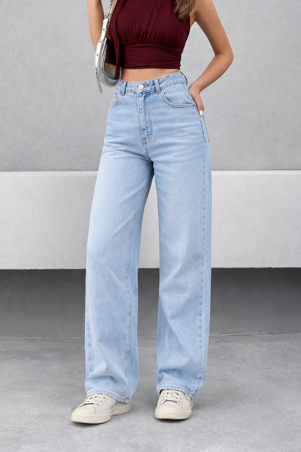 Wash Out Regular Blue Stretch Tailored Straight Leg Jeans - Image 2